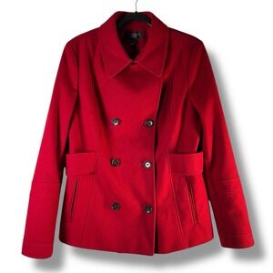 Victoria's Secret Womens Sz 14 Double‎ Breasted Red Wool Blend Peacoat Feminine